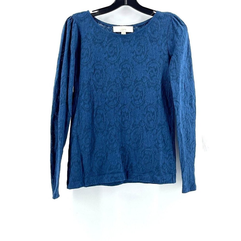 Ann Taylor Loft Women's Long Sleeve Blue Green Lace Knit Top Shirt Size XS